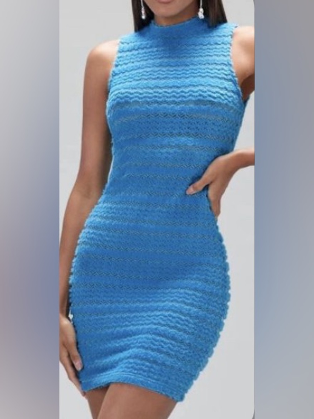 SHEIN Blue Textured Sleeveless Bodycon Dress